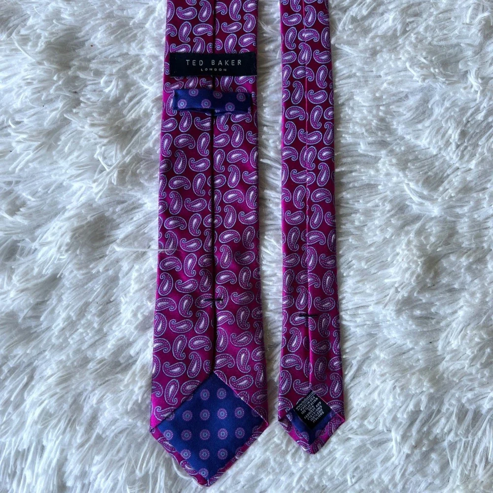 Ted Baker London Purple Pink Paisley Tie Prince 100% Italian Silk Made in USA 3